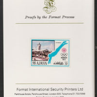 Ajman 1971 Swimming 15dh from Munich Olympics set, imperf proof mounted on Format International proof card, as Mi 735B