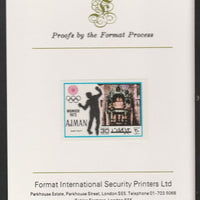 Ajman 1971 Shot Putt 30dh from Munich Olympics set, imperf proof mounted on Format International proof card, as Mi 738B