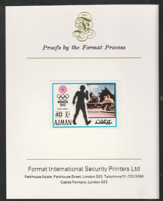 Ajman 1971 Walk 40dh from Munich Olympics set, imperf proof mounted on Format International proof card, as Mi 740B
