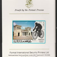 Ajman 1971 Cycling 1R from Munich Olympics set, imperf proof mounted on Format International proof card, as Mi 742B