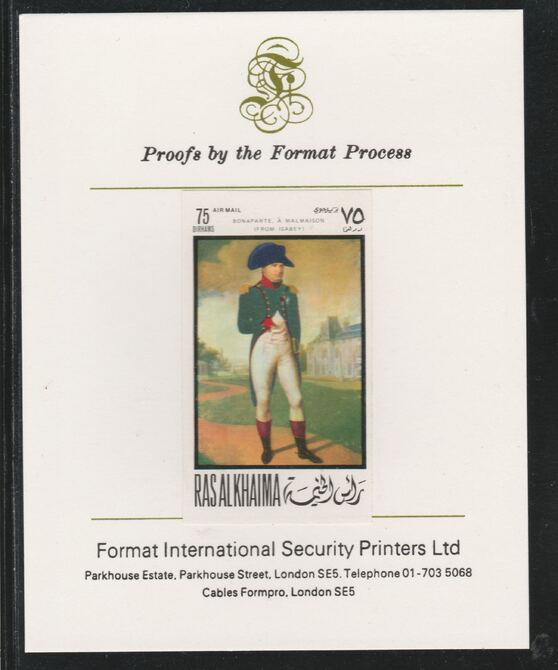 Ras Al Khaima 1969 Napoleon by Jean-Baptiste 75D,imperf mounted on Format International proof card, as Mi 325B