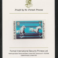 Ras Al Khaima 1972 Horses 10Dh,imperf mounted on Format International proof card, as Mi 656B