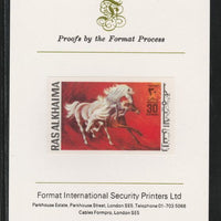 Ras Al Khaima 1972 Horses 30Dh,imperf mounted on Format International proof card, as Mi 658B