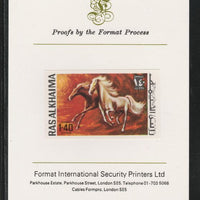 Ras Al Khaima 1972 Horses 1.4R,imperf mounted on Format International proof card, as Mi 659B