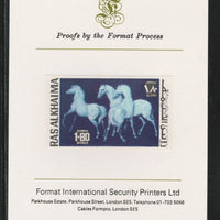 Ras Al Khaima 1972 Horses 1.8R,imperf mounted on Format International proof card, as Mi 660B