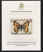 Ras Al Khaima 1972 Butterflies 70Dh,imperf mounted on Format International proof card, as Mi 616B