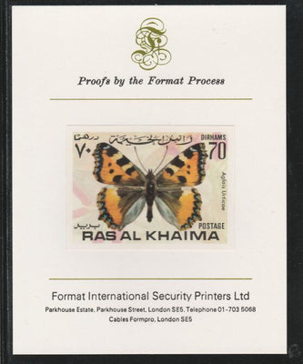 Ras Al Khaima 1972 Butterflies 70Dh,imperf mounted on Format International proof card, as Mi 616B