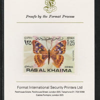 Ras Al Khaima 1972 Butterflies 1.25R,imperf mounted on Format International proof card, as Mi 617B