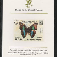 Ras Al Khaima 1972 Butterflies 1.70R,imperf mounted on Format International proof card, as Mi 619B