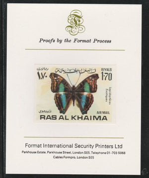 Ras Al Khaima 1972 Butterflies 1.70R,imperf mounted on Format International proof card, as Mi 619B
