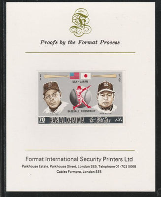 Ras Al Khaima 1972 Baseball USA & Japan 70Dh,imperf mounted on Format International proof card, as Mi 720B