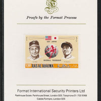 Ras Al Khaima 1972 Baseball USA & Japan 1.5R,imperf mounted on Format International proof card, as Mi 722B