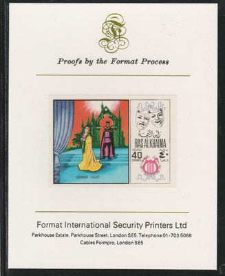 Ras Al Khaima 1969 Scenes from Operas 40Dh Faust by Gounod,imperf mounted on Format International proof card, as Mi 282B