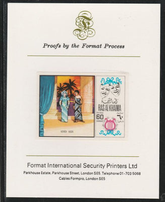 Ras Al Khaima 1969 Scenes from Operas 60Dh Aida by Verdi,imperf mounted on Format International proof card, as Mi 283B