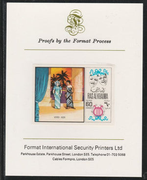 Ras Al Khaima 1969 Scenes from Operas 60Dh Aida by Verdi,imperf mounted on Format International proof card, as Mi 283B