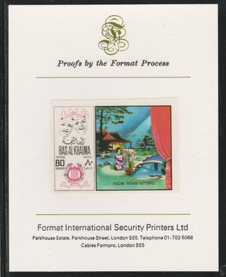 Ras Al Khaima 1969 Scenes from Operas 80Dh Madam Butterfly by Puccini,imperf mounted on Format International proof card, as Mi 284B