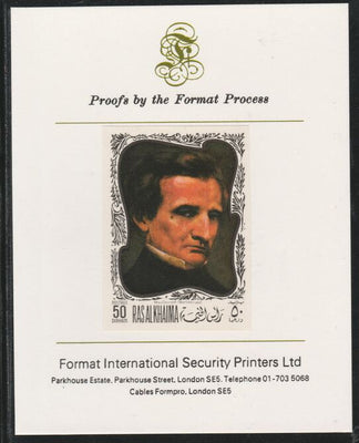 Ras Al Khaima 1969 Paintings of Composers - Berlioz 50D imperf mounted on Format International proof card, as Mi 277B