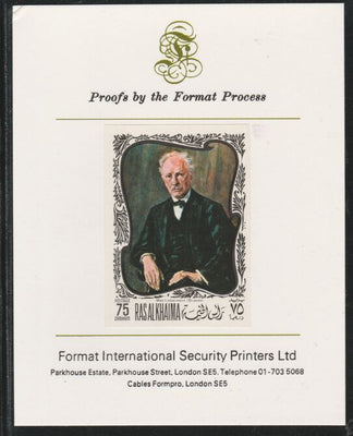 Ras Al Khaima 1969 Paintings of Composers - Strauss 75D imperf mounted on Format International proof card, as Mi 278B