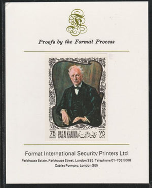 Ras Al Khaima 1969 Paintings of Composers - Strauss 75D imperf mounted on Format International proof card, as Mi 278B