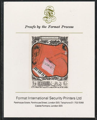Ras Al Khaima 1969 Paintings of Composers - Mozart 1.5R imperf mounted on Format International proof card, as Mi 279B