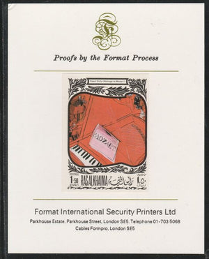 Ras Al Khaima 1969 Paintings of Composers - Mozart 1.5R imperf mounted on Format International proof card, as Mi 279B