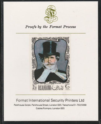 Ras Al Khaima 1969 Paintings of Composers - Verdi 2.5R imperf mounted on Format International proof card, as Mi 280B
