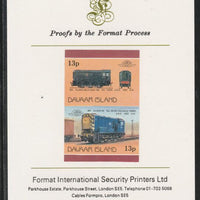 Davaar Island 1983 Locomotives #2 BR Class DEJ4 0-6-0 shunter 13p imperf se-tenant pair mounted on Format International proof card