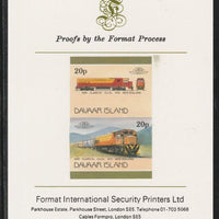 Davaar Island 1983 Locomotives #2 NZR Class Dx Co-Co loco 20p imperf se-tenant pair mounted on Format International proof card