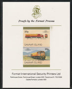Davaar Island 1983 Locomotives #2 NZR Class Dx Co-Co loco 20p imperf se-tenant pair mounted on Format International proof card