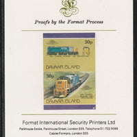 Davaar Island 1983 Locomotives #2 NZR Class Dj Bo-Bo-Bo loco 30p imperf se-tenant pair mounted on Format International proof card