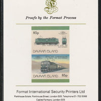 Davaar Island 1983 Locomotives #2 DRB Class E42 Bo-Bo loco 85p imperf se-tenant pair mounted on Format International proof card