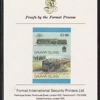 Davaar Island 1983 Locomotives #2 Duke of Gloucester 4-6-2 loco £1 imperf se-tenant pair mounted on Format International proof card