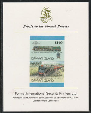 Davaar Island 1983 Locomotives #2 Duke of Gloucester 4-6-2 loco £1 imperf se-tenant pair mounted on Format International proof card