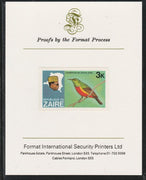 Zaire 1979 River Expedition 3k Sunbird imperf mounted on Format International proof card as SG953