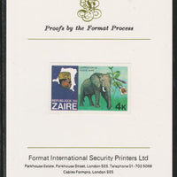 Zaire 1979 River Expedition 4k Elephant imperf mounted on Format International proof card as SG 954
