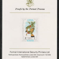 Ajman 1971 Exotic Birds - Red-Bearded Bee-Eater 3Dh imperf mounted on Format International proof card as Mi 881B