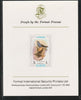 Ajman 1971 Exotic Birds - Grandala 5Dh imperf mounted on Format International proof card as Mi 882B