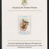 Ajman 1971 Exotic Birds - Grandala 5Dh imperf mounted on Format International proof card as Mi 882B