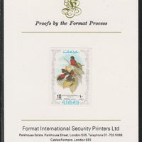 Ajman 1971 Exotic Birds - Black & Red Broadbill 10Dh imperf mounted on Format International proof card as Mi 884B