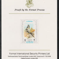 Ajman 1971 Exotic Birds - Moustached Treeswift 12Dh imperf mounted on Format International proof card as Mi 885B