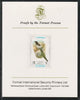 Ajman 1971 Exotic Birds - Eurasian Magpie 15Dh imperf mounted on Format International proof card as Mi 886B