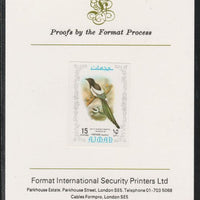 Ajman 1971 Exotic Birds - Eurasian Magpie 15Dh imperf mounted on Format International proof card as Mi 886B