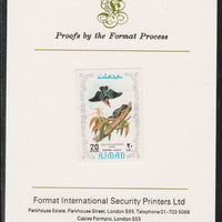 Ajman 1971 Exotic Birds - Beautiful Nuthatch 20Dh imperf mounted on Format International proof card as Mi 887B