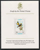 Ajman 1971 Exotic Birds - Sultan Tit 25Dh imperf mounted on Format International proof card as Mi 888B