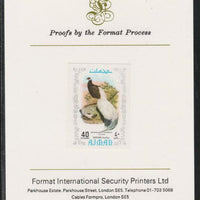 Ajman 1971 Exotic Birds - Brown-Eared Pheasant 40Dh imperf mounted on Format International proof card as Mi 890B