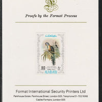 Ajman 1971 Exotic Birds - Scale-Feathered Makoha 80Dh imperf mounted on Format International proof card as Mi 892B