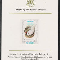 Ajman 1971 Exotic Birds - Silver Pheasant 3R imperf mounted on Format International proof card as Mi 894B