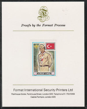 Ajman 1971 World Scouts - Turkey 1Dh imperf mounted on Format International proof card as Mi 904B