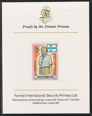 Ajman 1971 World Scouts - Finland 5Dh imperf mounted on Format International proof card as Mi 907B