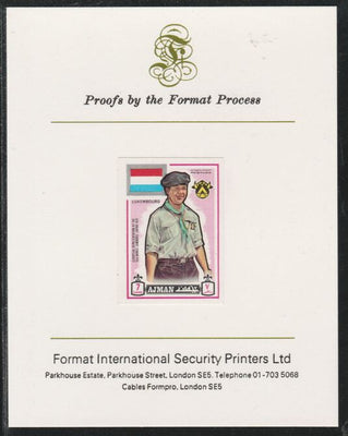 Ajman 1971 World Scouts - Luxemburg 7Dh imperf mounted on Format International proof card as Mi 908B